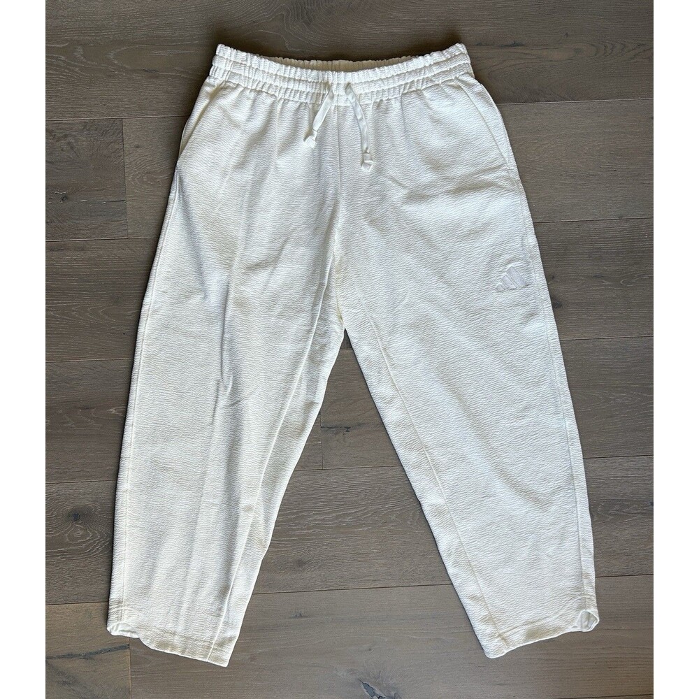 Adidas Women’s All SZN Barrel Leg Pants Off White Seersucker Loose Fit Size M